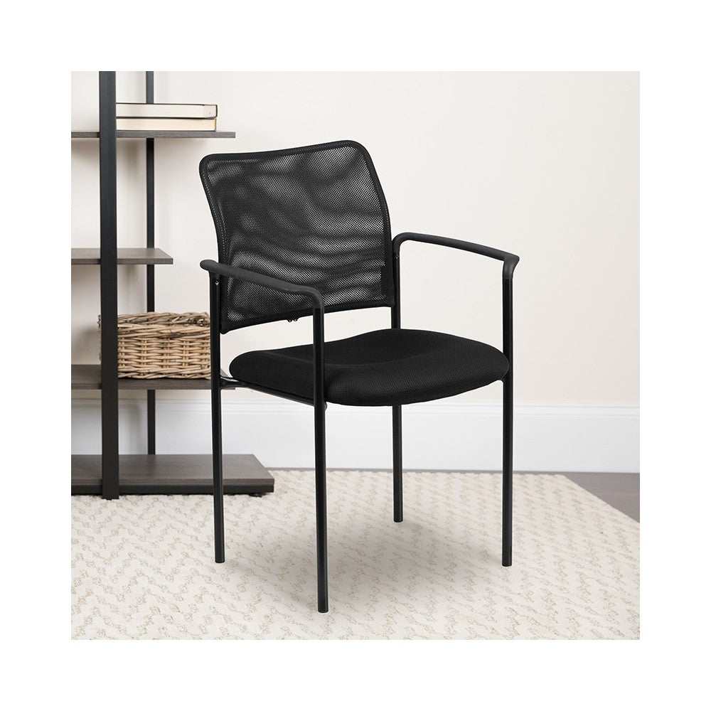 Comfort Black Mesh Stackable Steel Side Chair with Arms