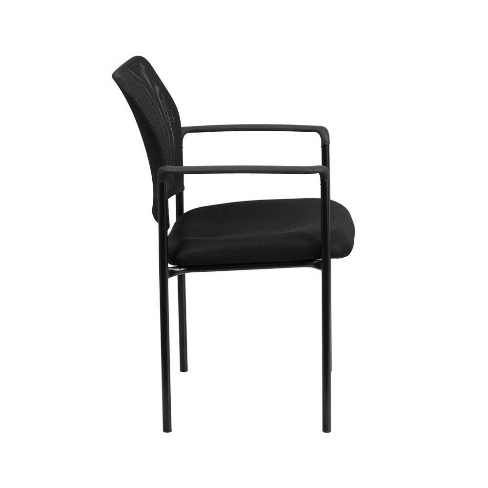Comfort Black Mesh Stackable Steel Side Chair with Arms