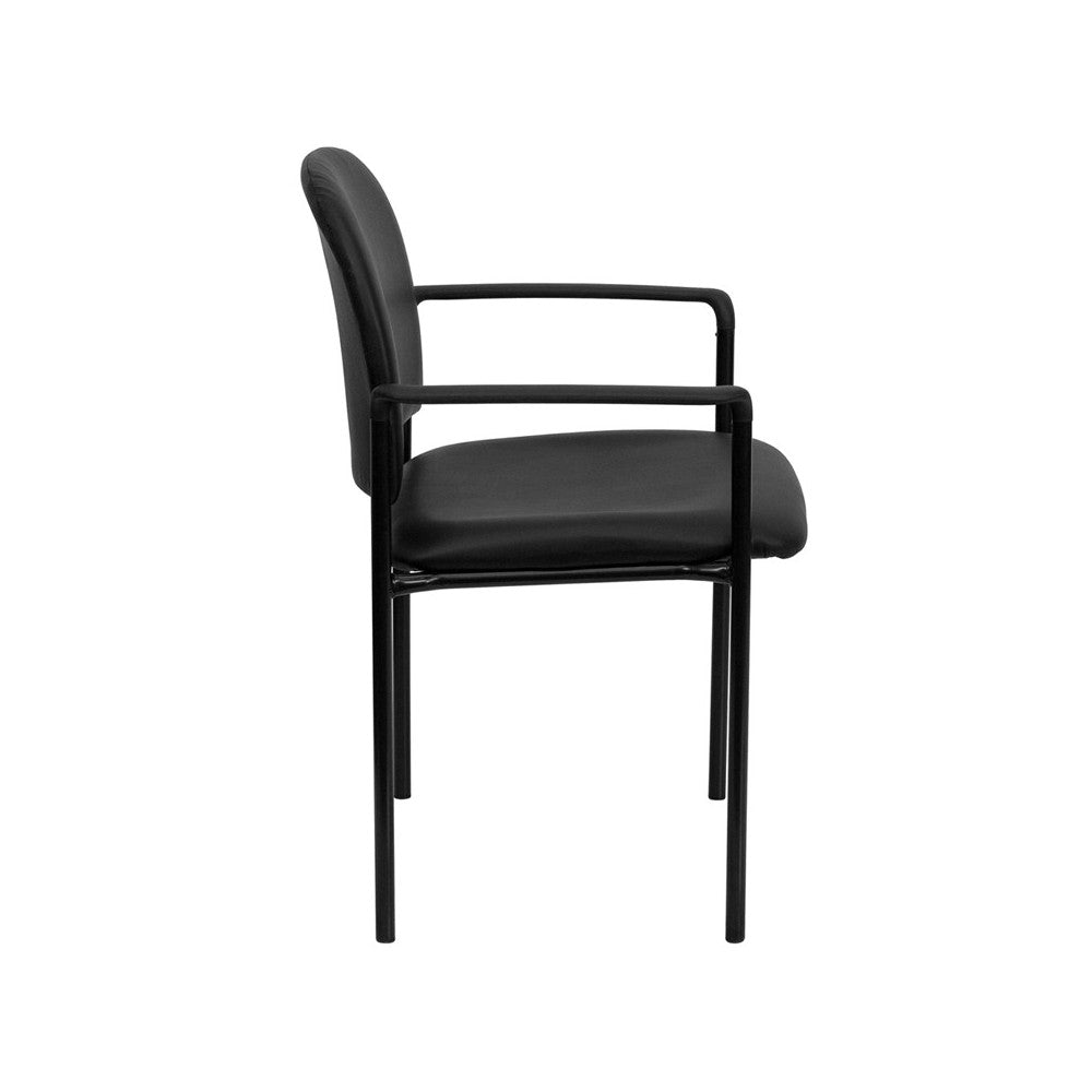 Comfort Black Vinyl Stackable Steel Side Reception Chair with Arms