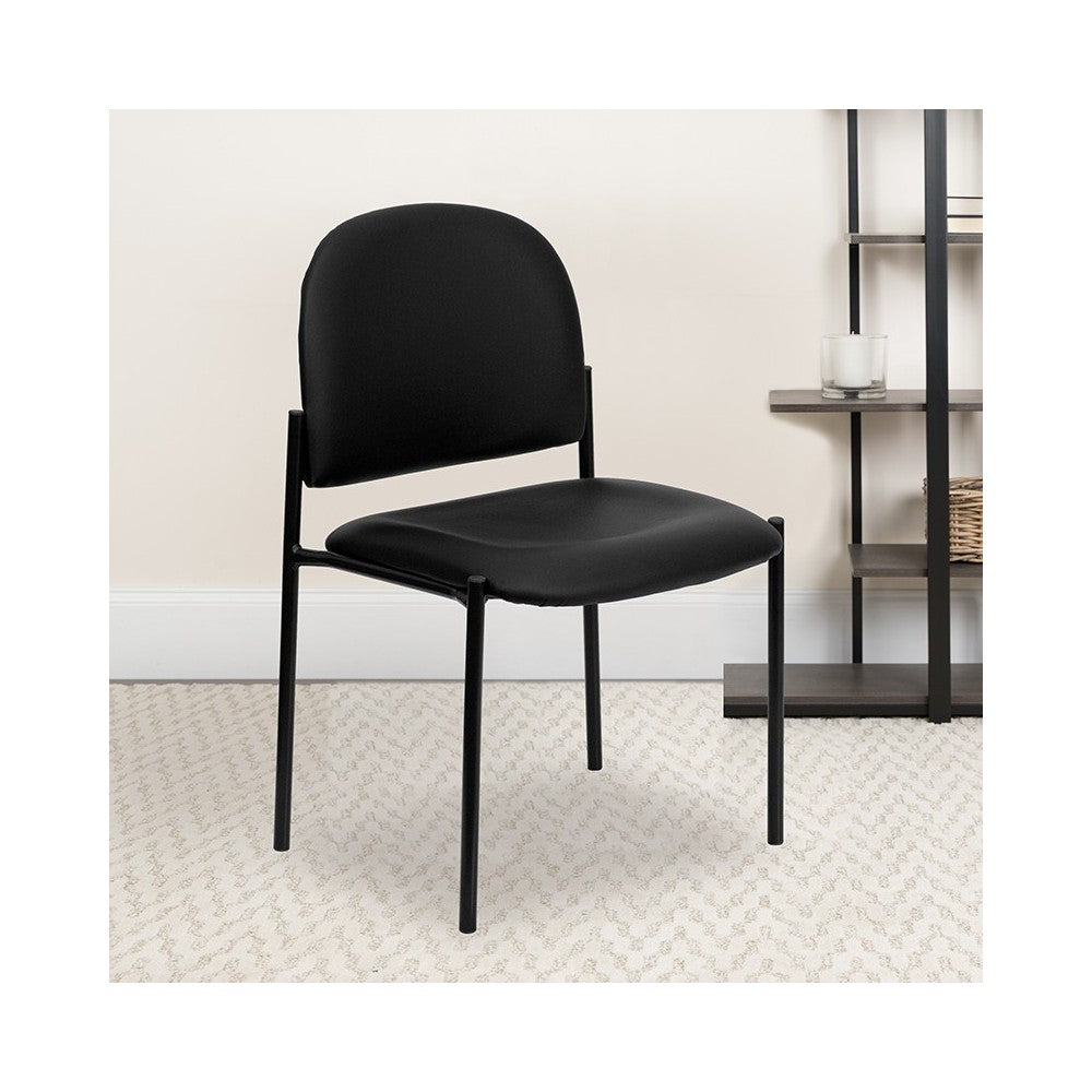 Comfort Black Vinyl Stackable Steel Side Reception Chair