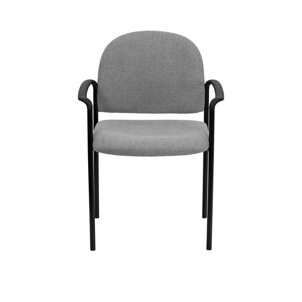 Comfort Gray Fabric Stackable Steel Side Reception Chair with Arms