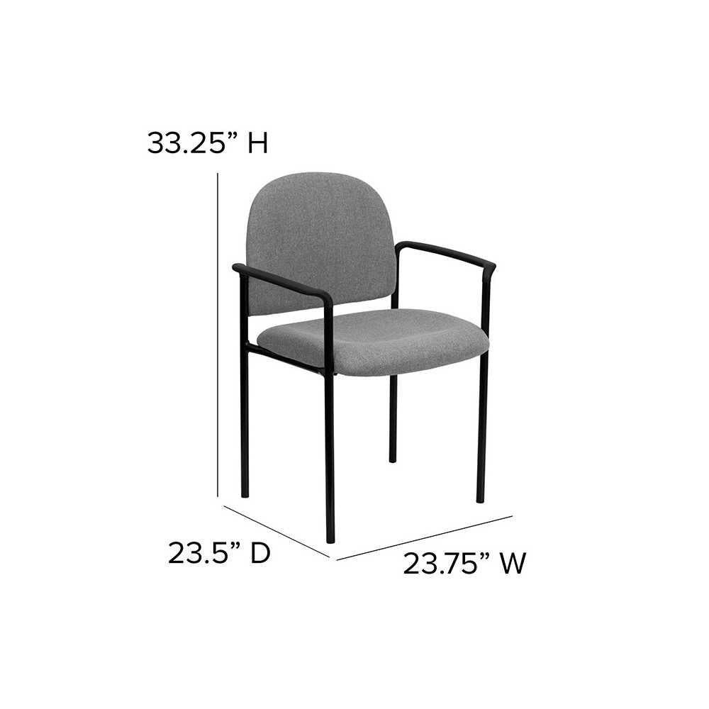 Comfort Gray Fabric Stackable Steel Side Reception Chair with Arms