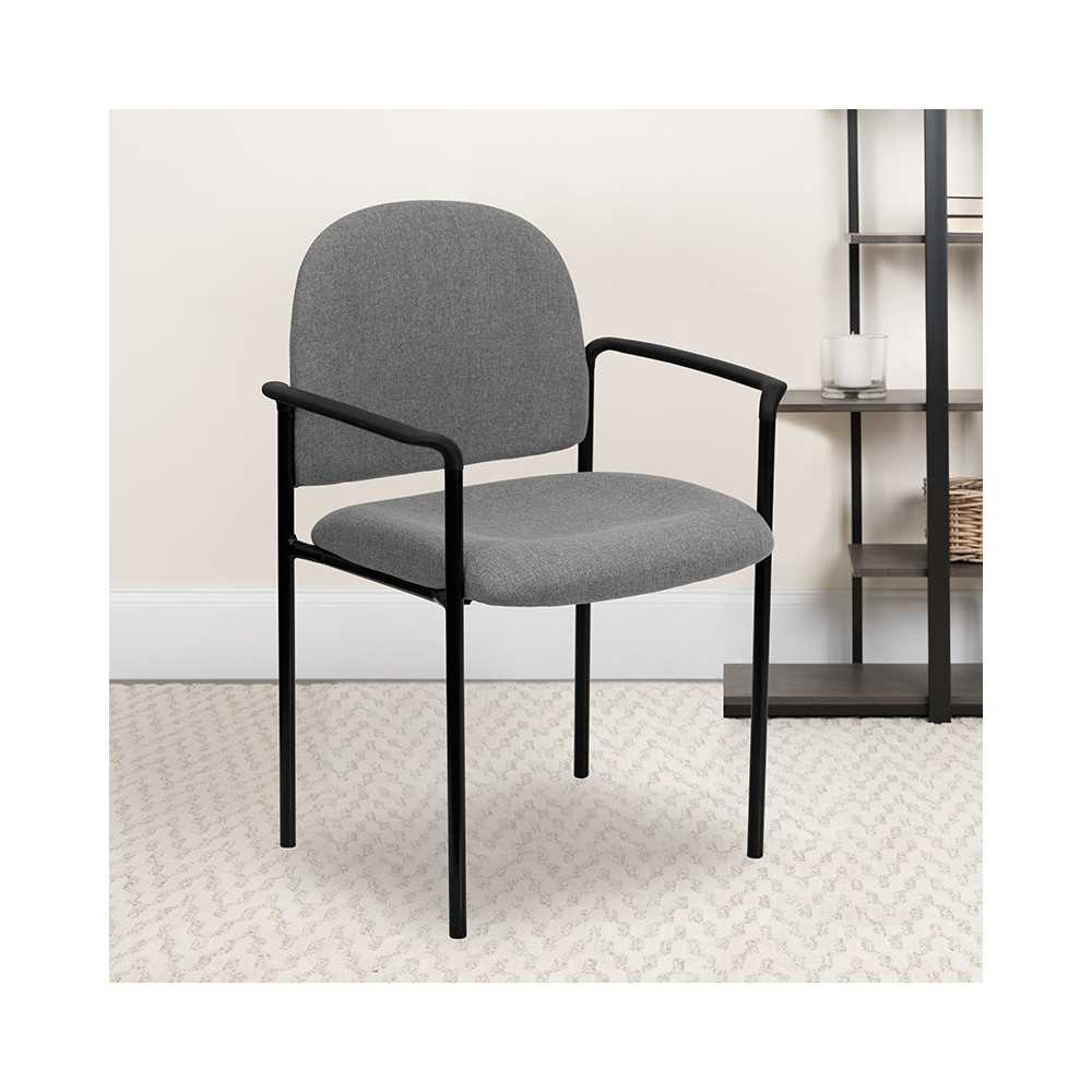 Comfort Gray Fabric Stackable Steel Side Reception Chair with Arms
