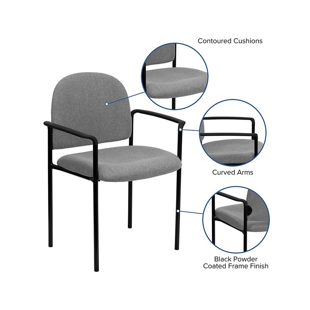 Comfort Gray Fabric Stackable Steel Side Reception Chair with Arms