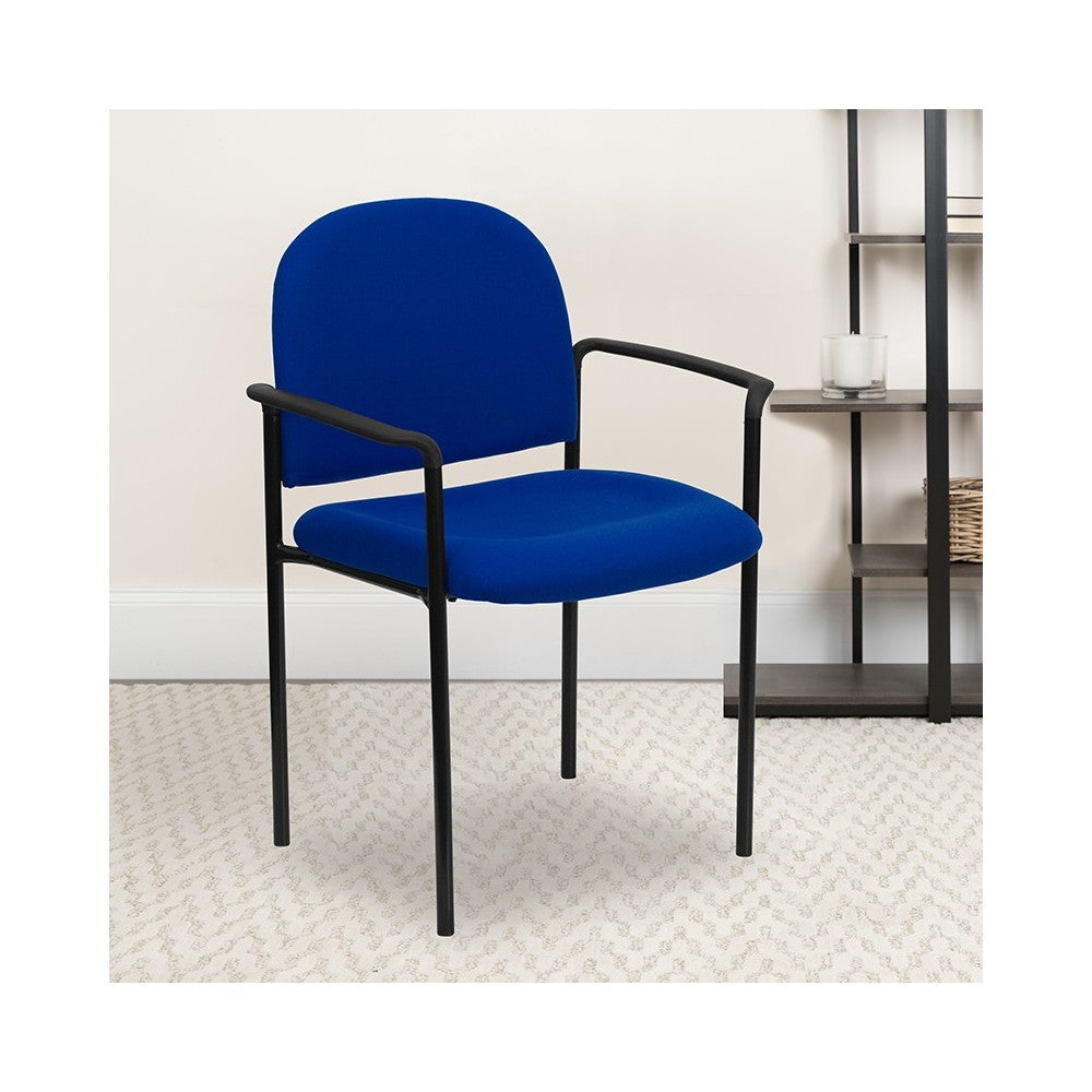 Comfort Navy Fabric Stackable Steel Side Reception Chair with Arms
