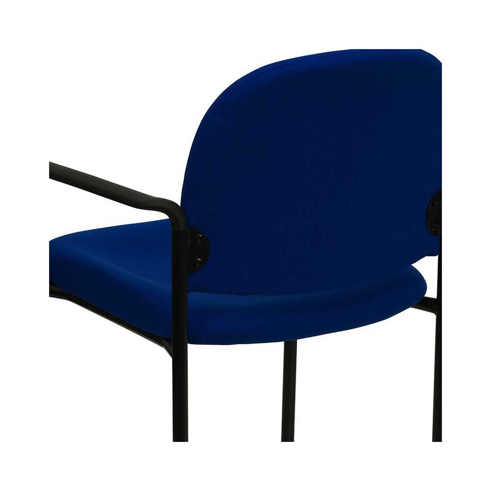 Comfort Navy Fabric Stackable Steel Side Reception Chair with Arms