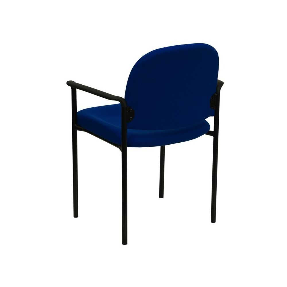 Comfort Navy Fabric Stackable Steel Side Reception Chair with Arms