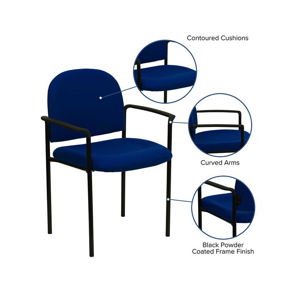 Comfort Navy Fabric Stackable Steel Side Reception Chair with Arms