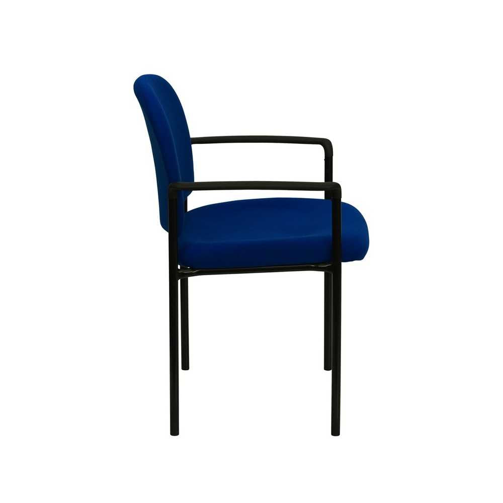 Comfort Navy Fabric Stackable Steel Side Reception Chair with Arms