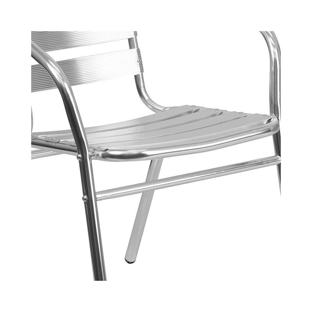 Commercial Aluminum Indoor-Outdoor Restaurant Stack Chair with Triple Slat Back and Arms