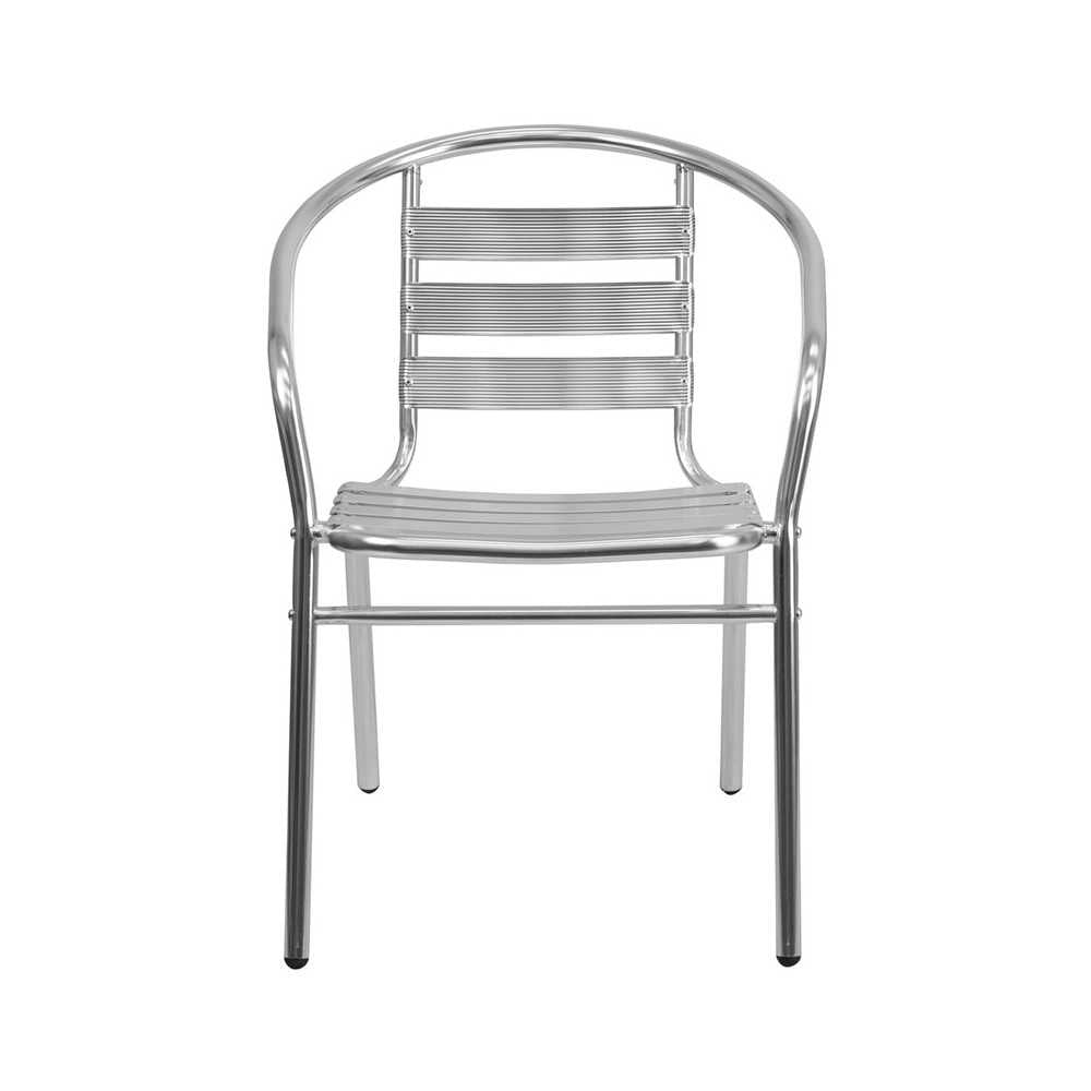 Commercial Aluminum Indoor-Outdoor Restaurant Stack Chair with Triple Slat Back and Arms