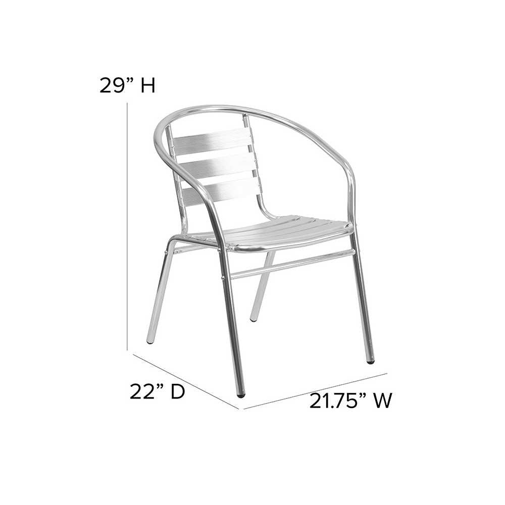 Commercial Aluminum Indoor-Outdoor Restaurant Stack Chair with Triple Slat Back and Arms