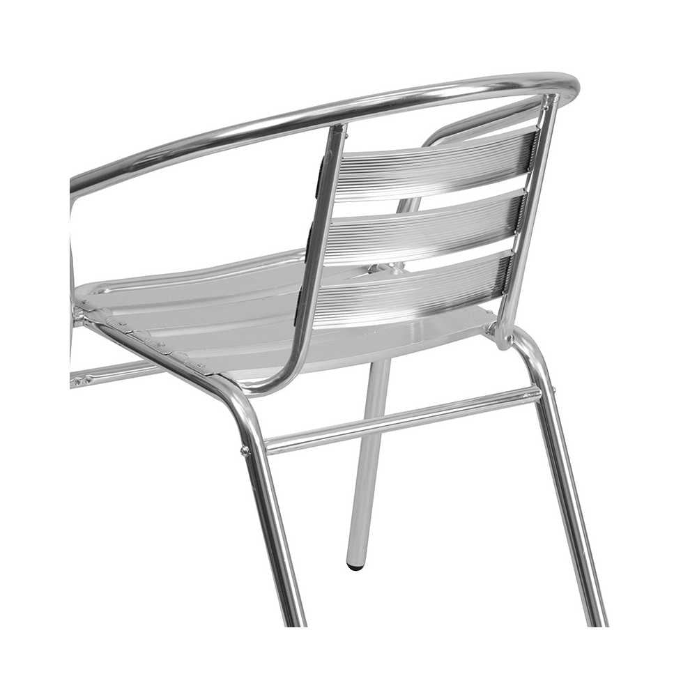 Commercial Aluminum Indoor-Outdoor Restaurant Stack Chair with Triple Slat Back and Arms