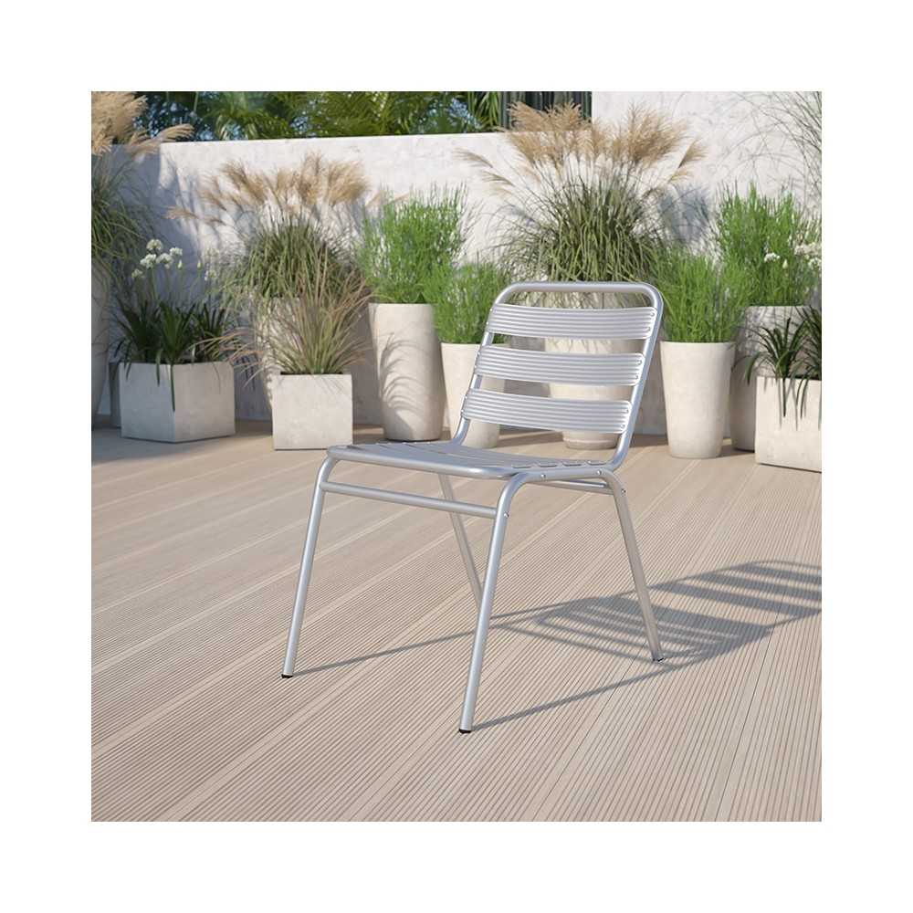 Commercial Aluminum Indoor-Outdoor Restaurant Stack Chair with Triple Slat Back
