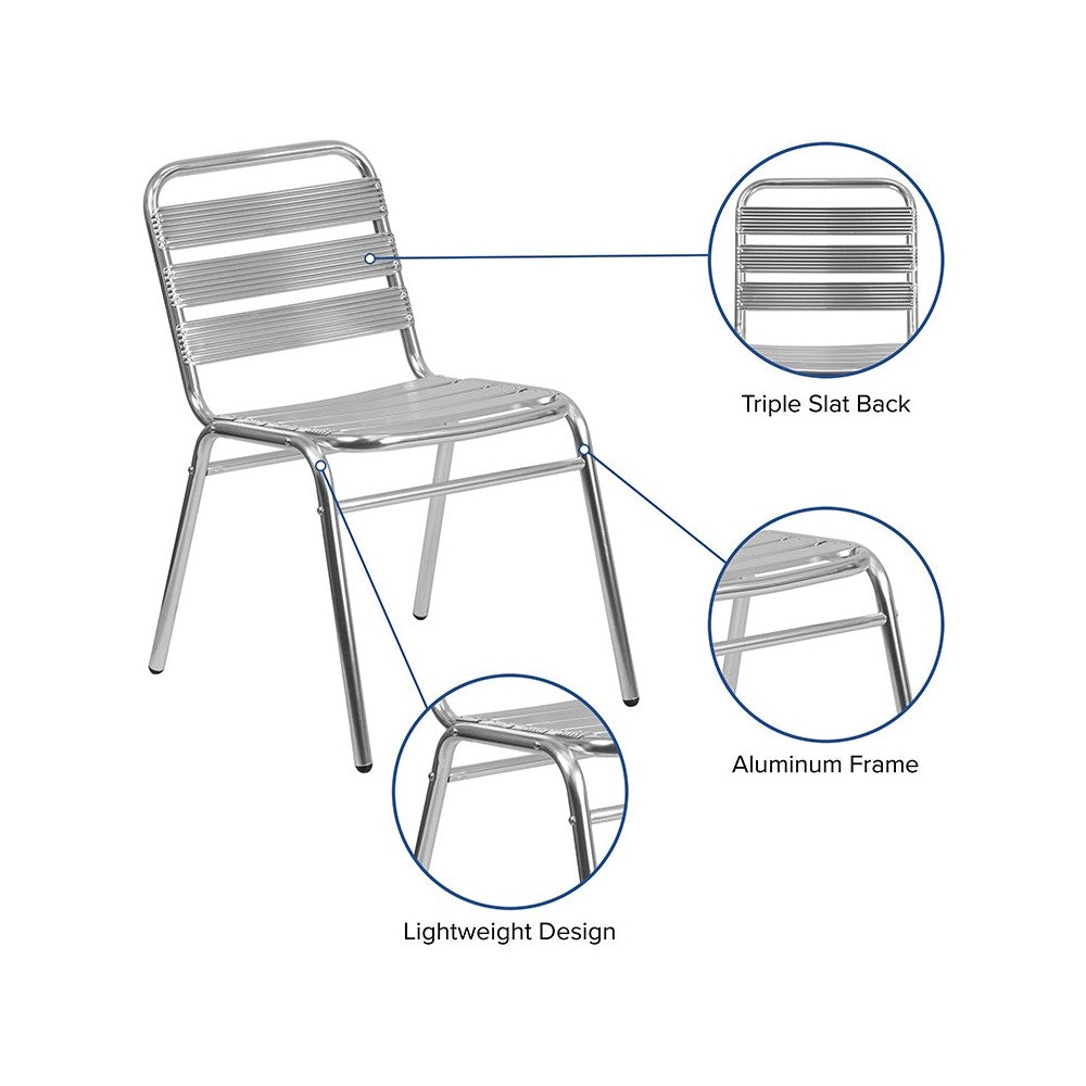 Commercial Aluminum Indoor-Outdoor Restaurant Stack Chair with Triple Slat Back