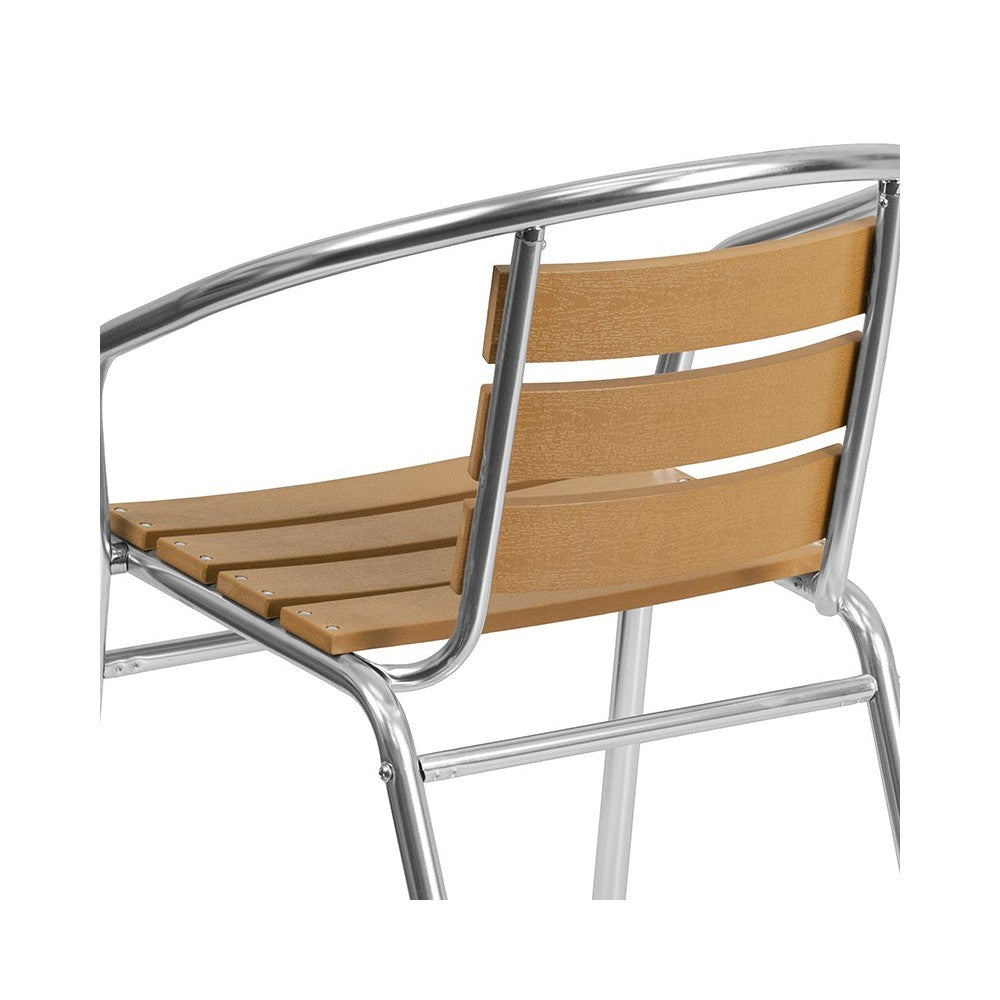 Commercial Aluminum Indoor-Outdoor Restaurant Stack Chair with Triple Slat Faux Teak Back
