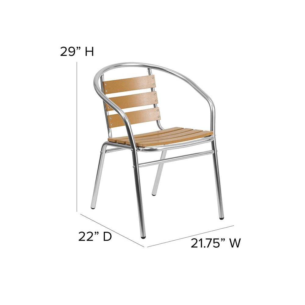 Commercial Aluminum Indoor-Outdoor Restaurant Stack Chair with Triple Slat Faux Teak Back