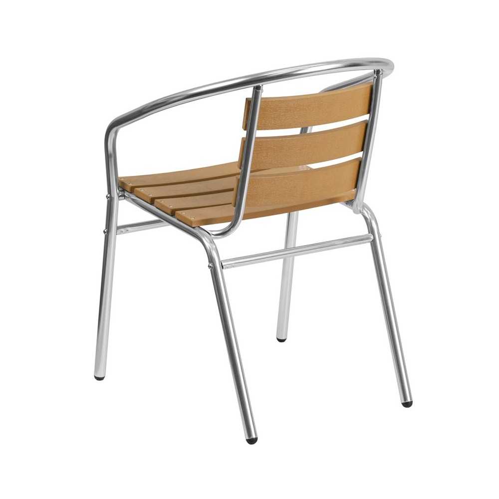 Commercial Aluminum Indoor-Outdoor Restaurant Stack Chair with Triple Slat Faux Teak Back