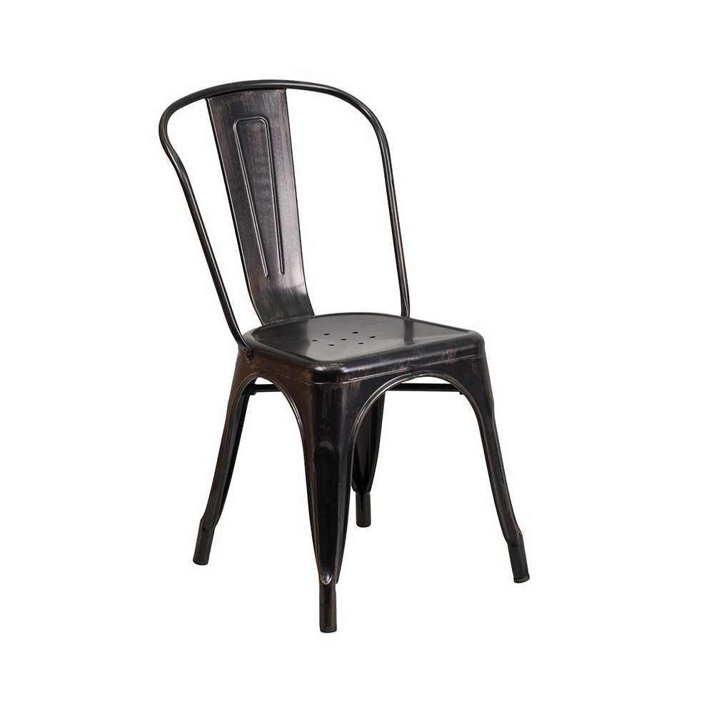 Commercial Grade 23.75" Square Black-Antique Gold Metal Indoor-Outdoor Table Set with 2 Stack Chairs
