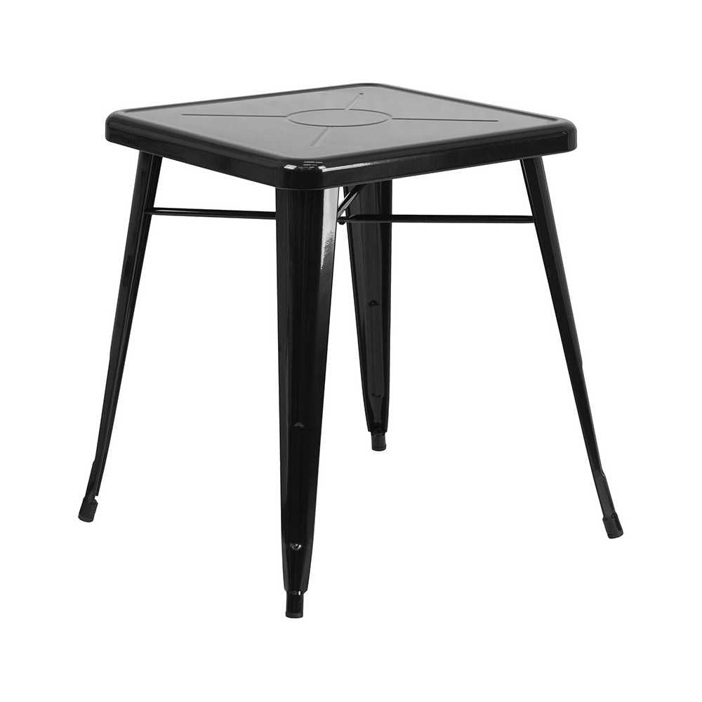 Commercial Grade 23.75" Square Black Metal Indoor-Outdoor Table Set with 2 Stack Chairs