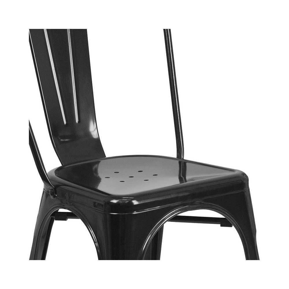Commercial Grade 23.75" Square Black Metal Indoor-Outdoor Table Set with 2 Stack Chairs