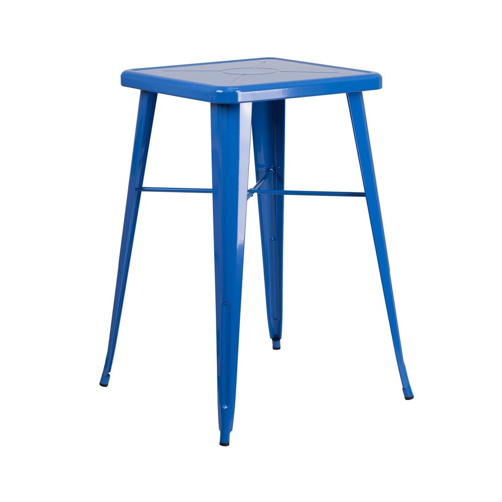 Commercial Grade 23.75" Square Blue Metal Indoor-Outdoor Bar Height Table