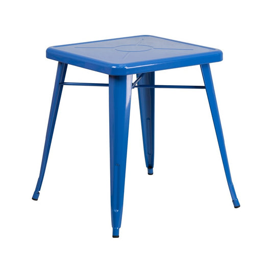 Commercial Grade 23.75" Square Blue Metal Indoor-Outdoor Table