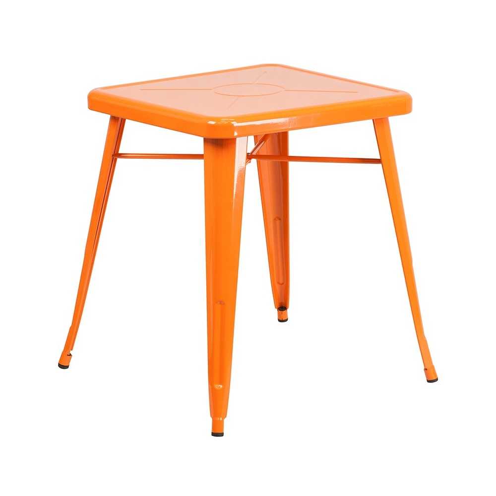 Commercial Grade 23.75" Square Orange Metal Indoor-Outdoor Table Set with 2 Stack Chairs