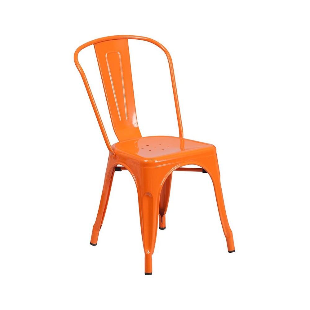 Commercial Grade 23.75" Square Orange Metal Indoor-Outdoor Table Set with 2 Stack Chairs