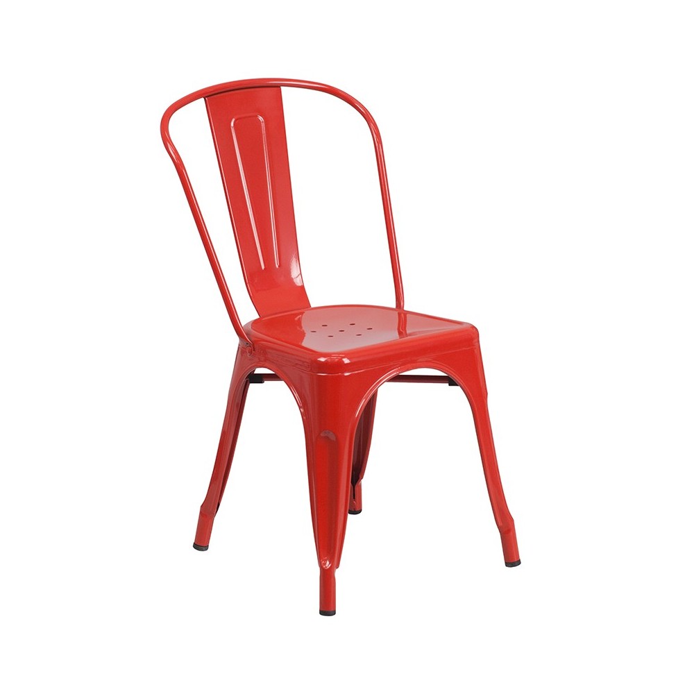 Commercial Grade 23.75" Square Red Metal Indoor-Outdoor Table Set with 2 Stack Chairs