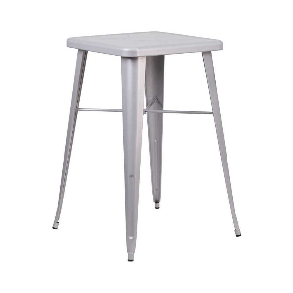 Commercial Grade 23.75" Square Silver Metal Indoor-Outdoor Bar Height Table