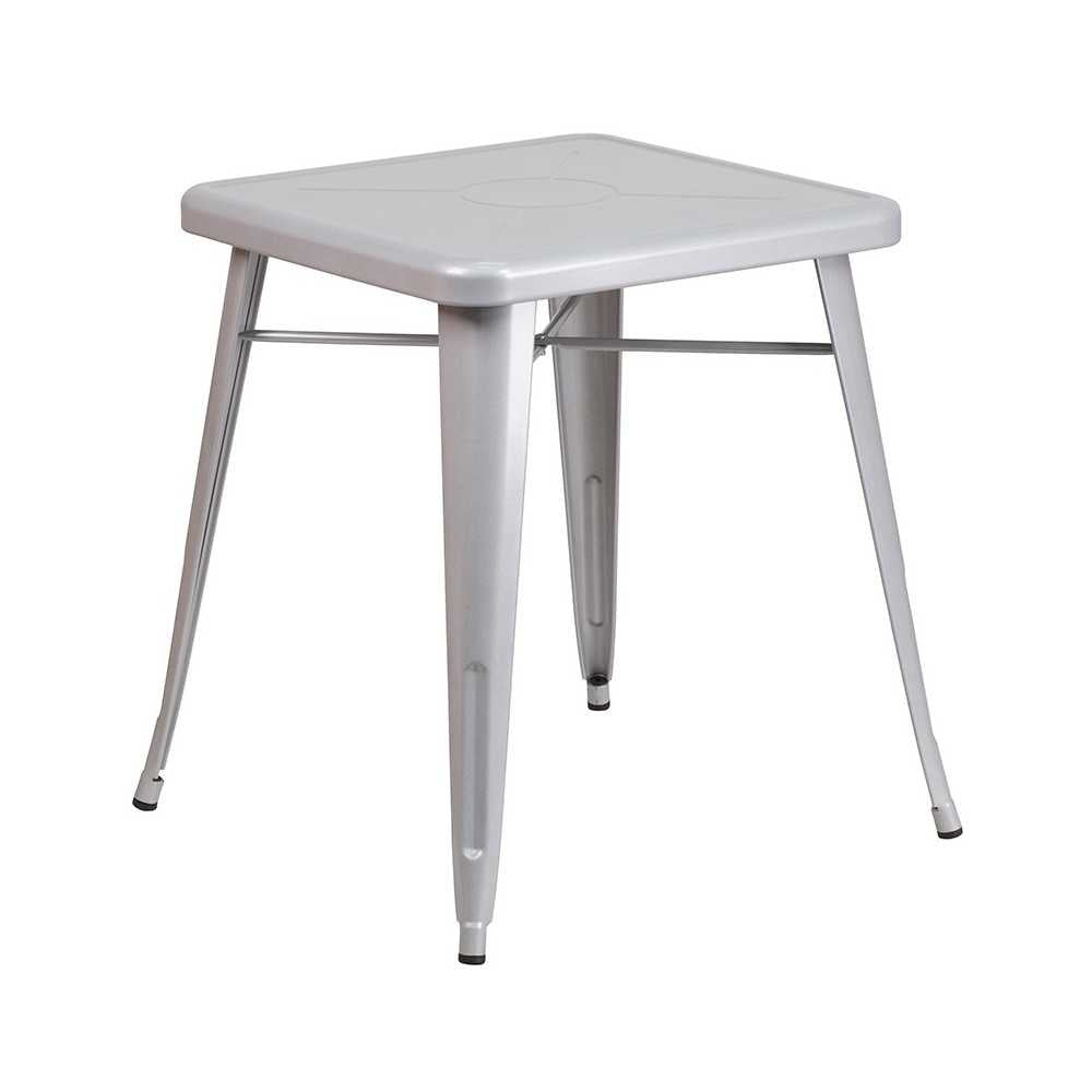 Commercial Grade 23.75" Square Silver Metal Indoor-Outdoor Table Set with 2 Stack Chairs