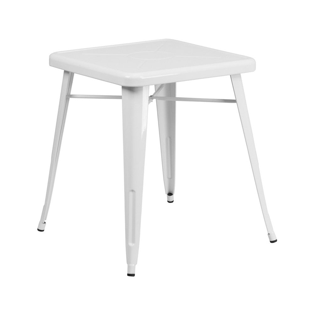 Commercial Grade 23.75" Square White Metal Indoor-Outdoor Table