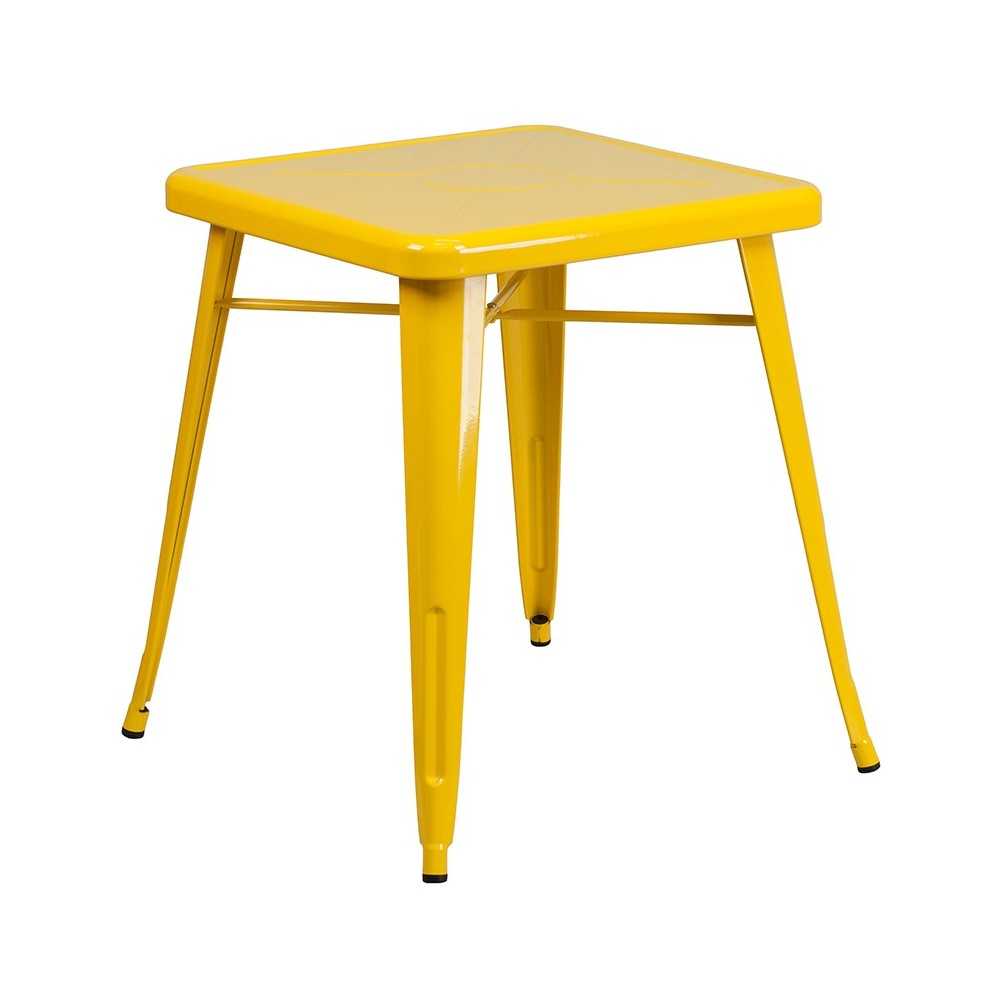 Commercial Grade 23.75" Square Yellow Metal Indoor-Outdoor Table Set with 2 Stack Chairs