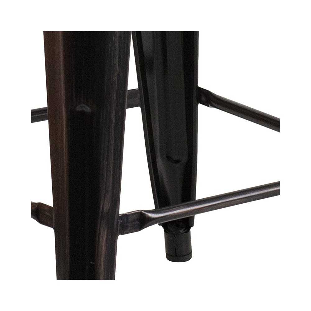 Commercial Grade 24" High Backless Black-Antique Gold Metal Indoor-Outdoor Counter Height Stool with Square Seat