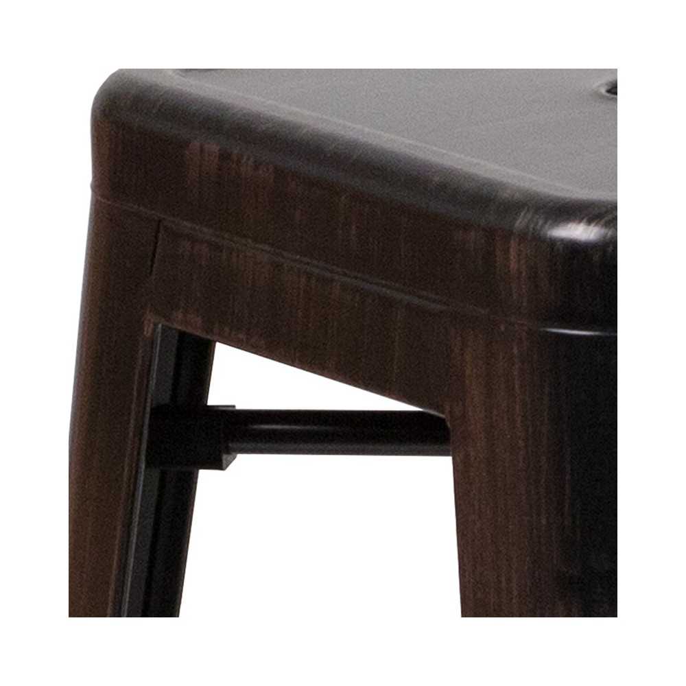Commercial Grade 24" High Backless Black-Antique Gold Metal Indoor-Outdoor Counter Height Stool with Square Seat