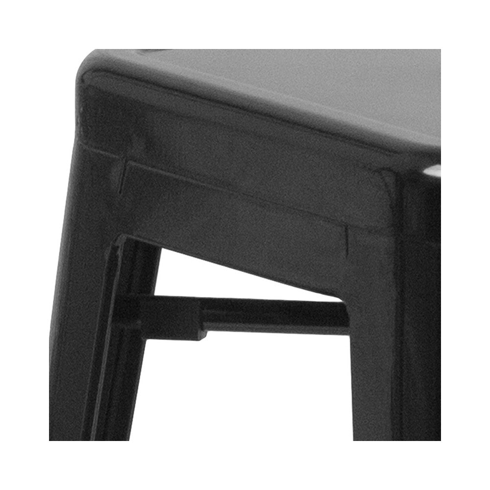 Commercial Grade 24" High Backless Black Metal Indoor-Outdoor Counter Height Stool with Square Seat