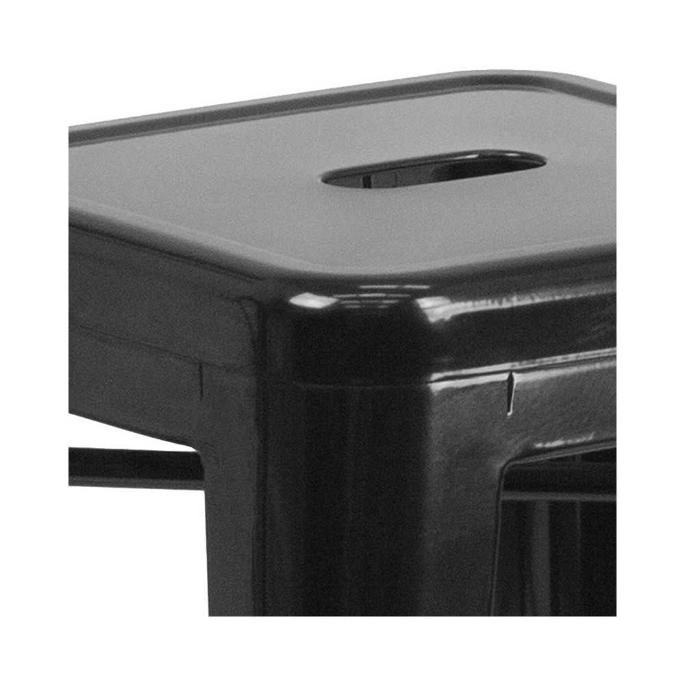 Commercial Grade 24" High Backless Black Metal Indoor-Outdoor Counter Height Stool with Square Seat