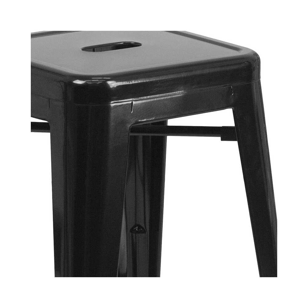 Commercial Grade 24" High Backless Black Metal Indoor-Outdoor Counter Height Stool with Square Seat