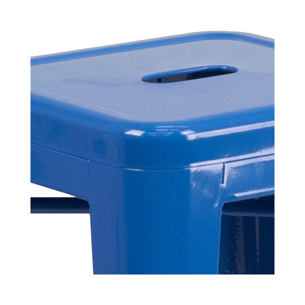 Commercial Grade 24" High Backless Blue Metal Indoor-Outdoor Counter Height Stool with Square Seat