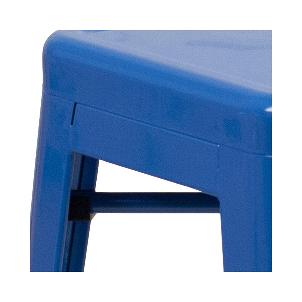 Commercial Grade 24" High Backless Blue Metal Indoor-Outdoor Counter Height Stool with Square Seat