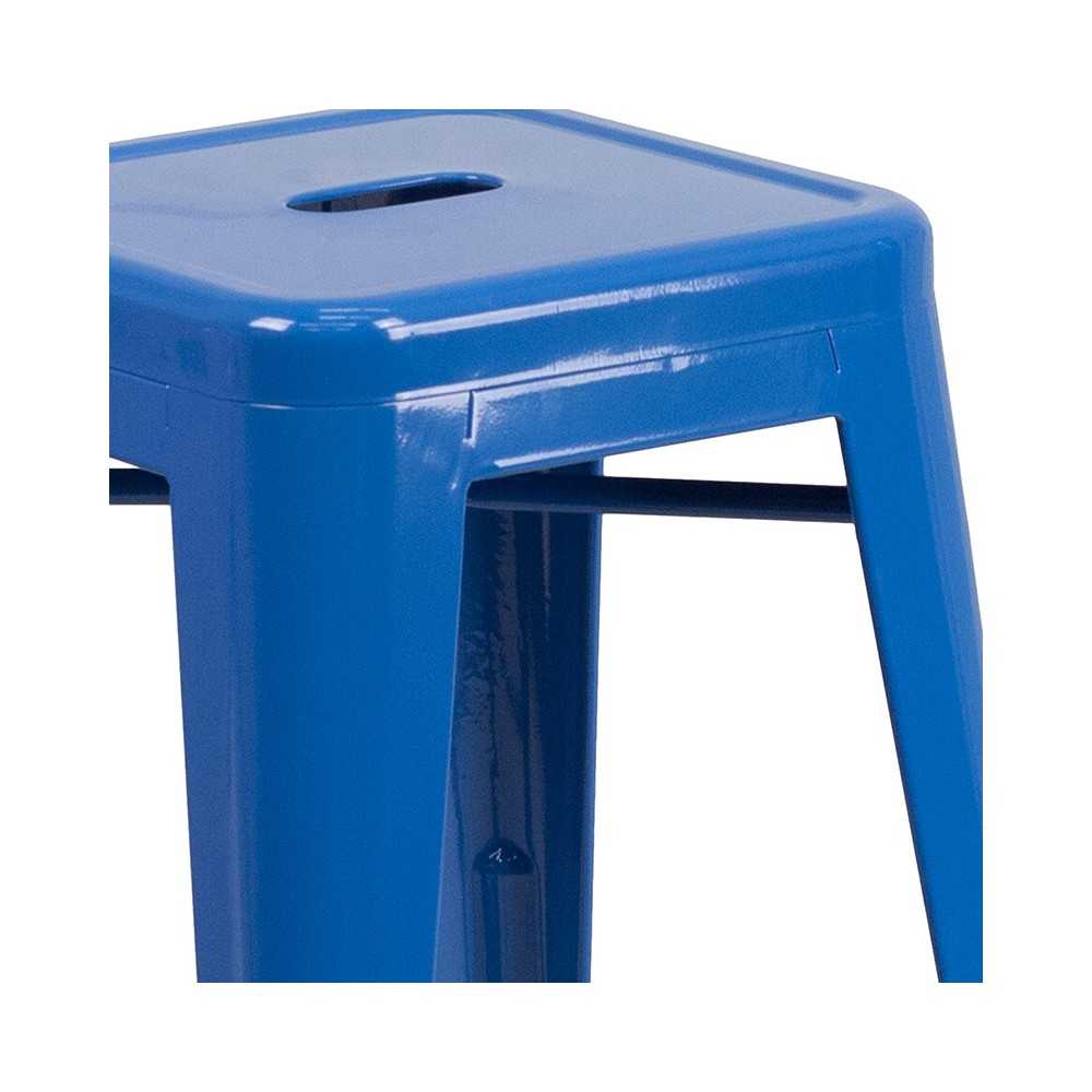 Commercial Grade 24" High Backless Blue Metal Indoor-Outdoor Counter Height Stool with Square Seat