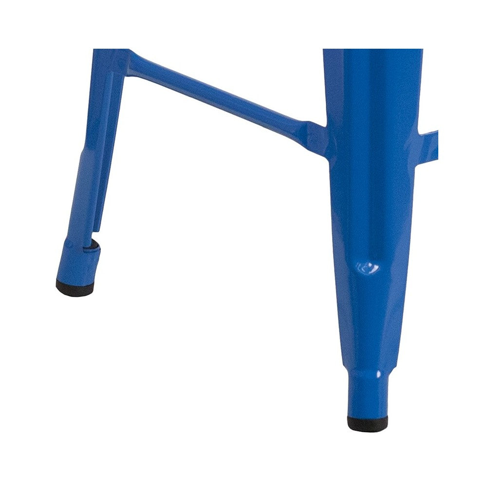 Commercial Grade 24" High Backless Blue Metal Indoor-Outdoor Counter Height Stool with Square Seat