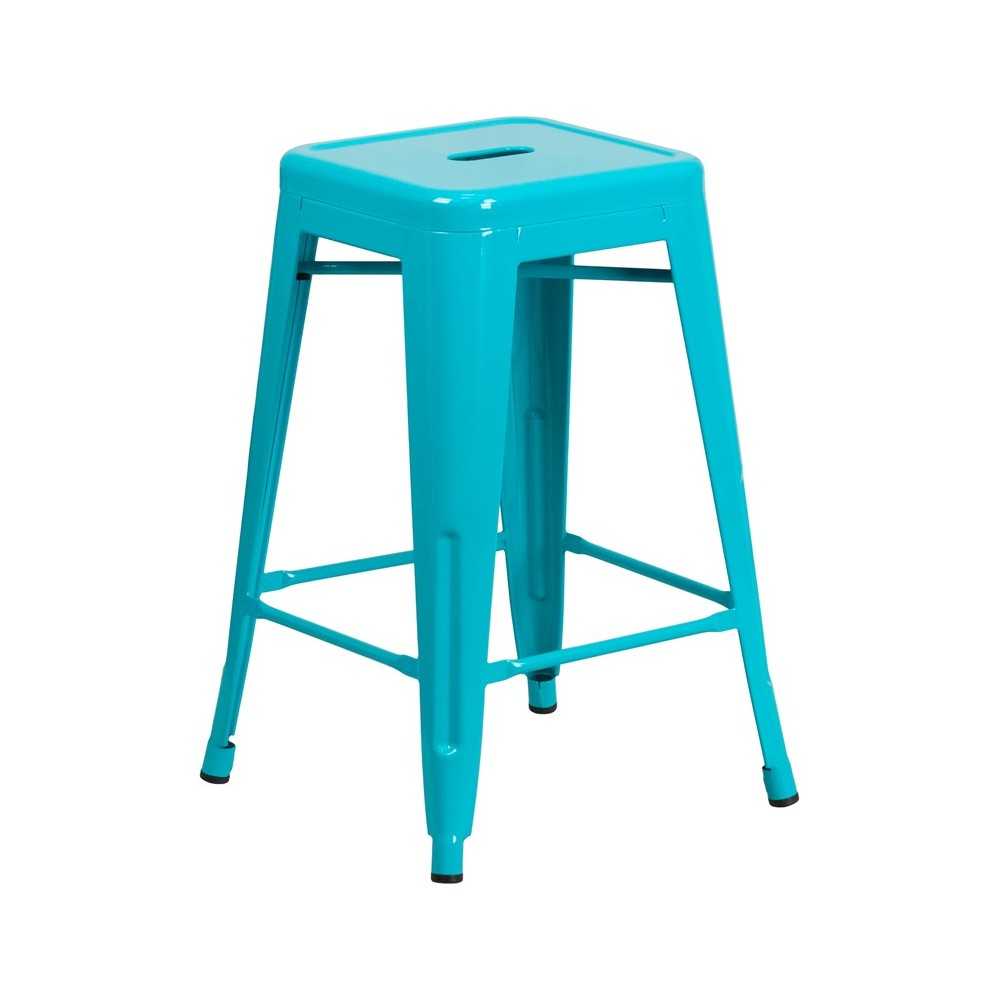 Commercial Grade 24" High Backless Crystal Teal-Blue Indoor-Outdoor Counter Height Stool