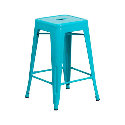 Commercial Grade 24" High Backless Crystal Teal-Blue Indoor-Outdoor Counter Height Stool
