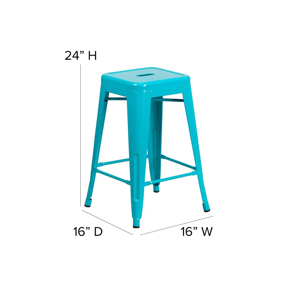 Commercial Grade 24" High Backless Crystal Teal-Blue Indoor-Outdoor Counter Height Stool