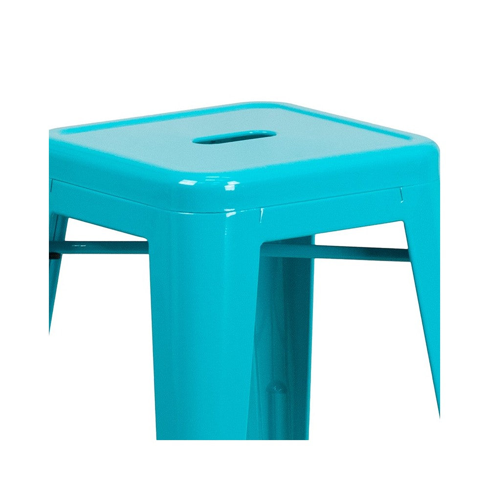 Commercial Grade 24" High Backless Crystal Teal-Blue Indoor-Outdoor Counter Height Stool