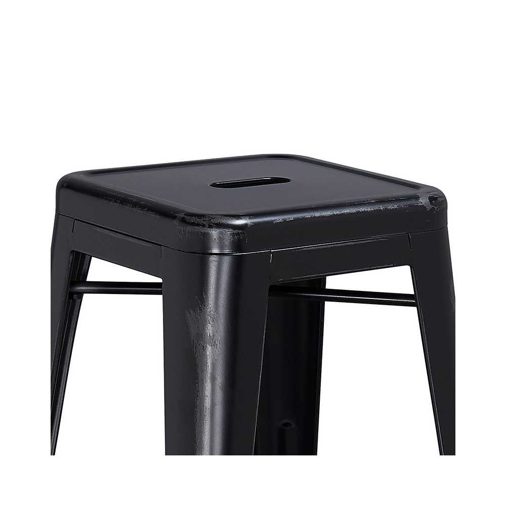 Commercial Grade 24" High Backless Distressed Black Metal Indoor-Outdoor Counter Height Stool