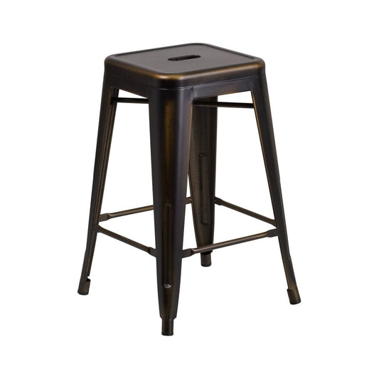 Commercial Grade 24" High Backless Distressed Copper Metal Indoor-Outdoor Counter Height Stool