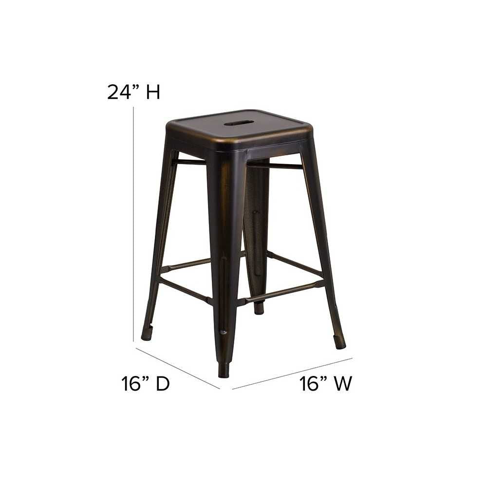 Commercial Grade 24" High Backless Distressed Copper Metal Indoor-Outdoor Counter Height Stool